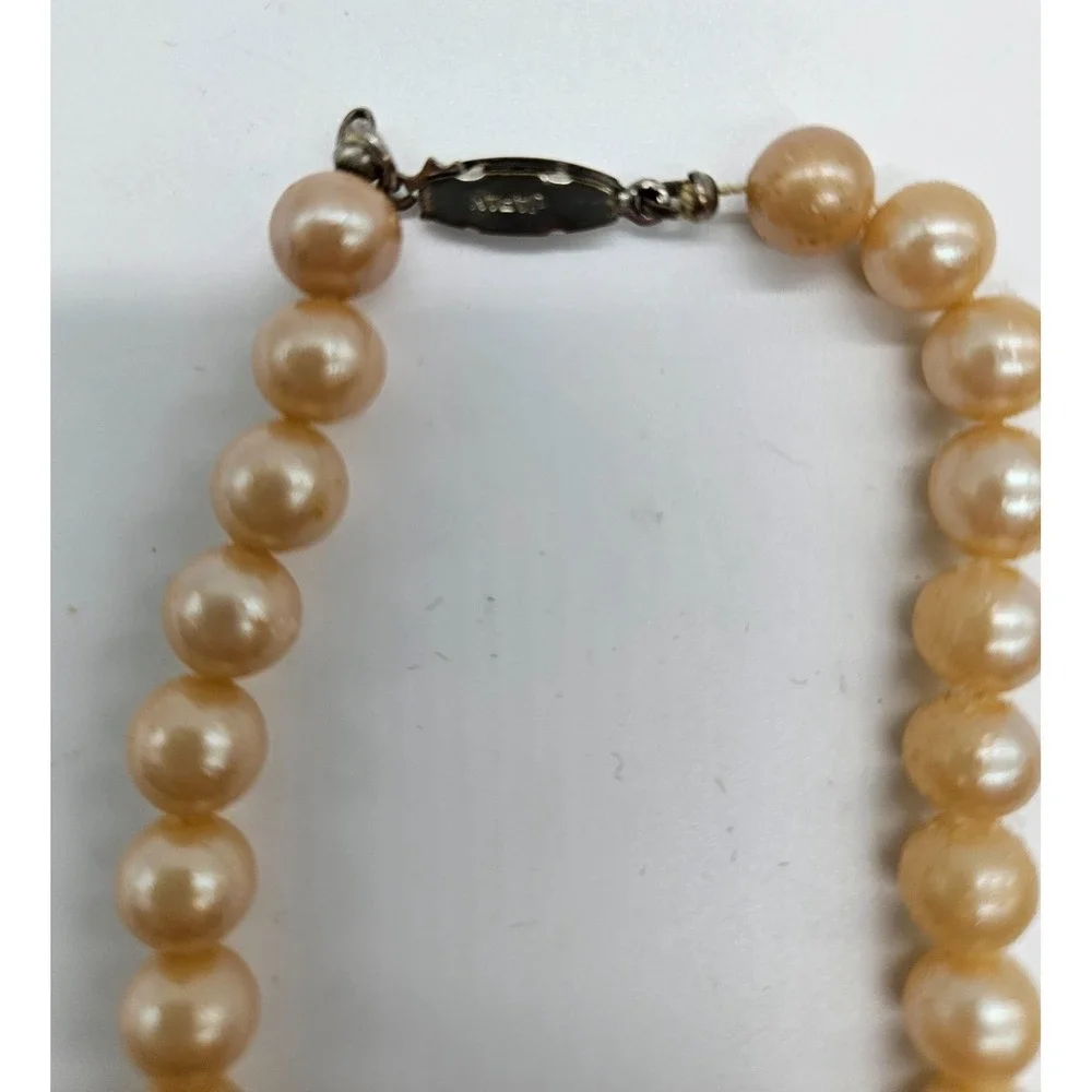 Vintage Japan Faux Pearl Necklace Champagne Single Strand Knotted Choker 15